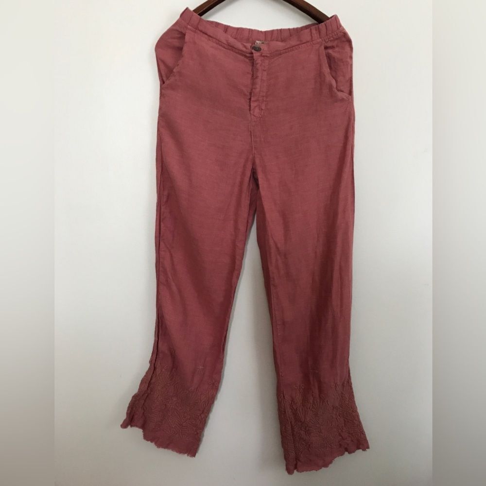 XCVI 100% Linen Embroidered Wide Leg Pants (S)
